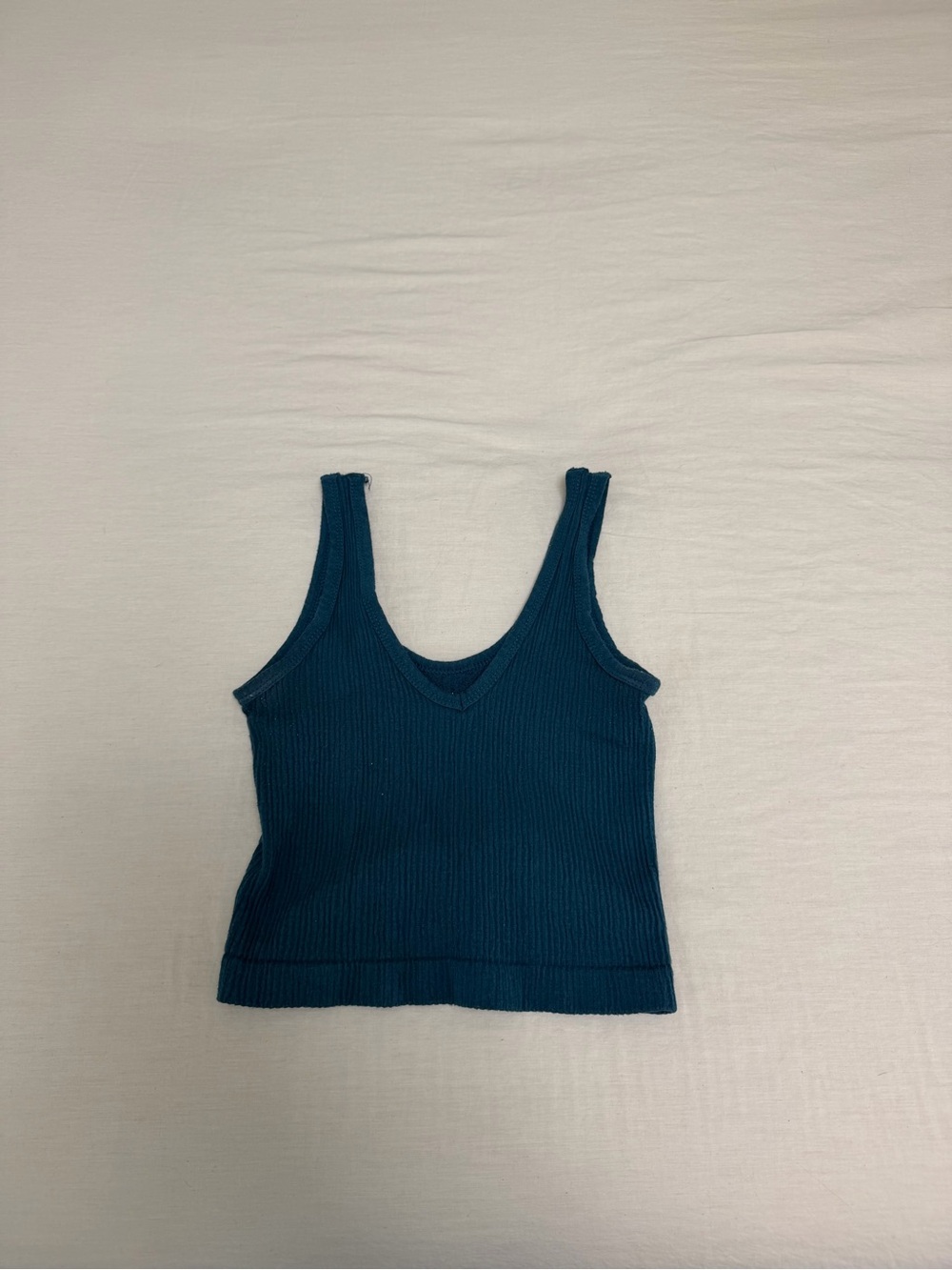Urban Outfitters Ribbed V-Neck Tank Top in Teal Blue